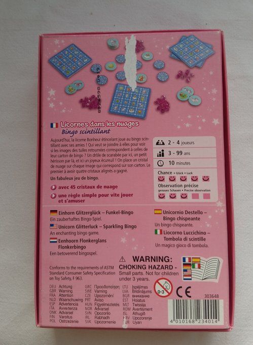 Jeu licornes dans les nuages, bingo scintillant